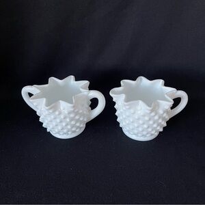 Star Sugar & Creamer - Fenton Hobnail Milk Glass - Vintage